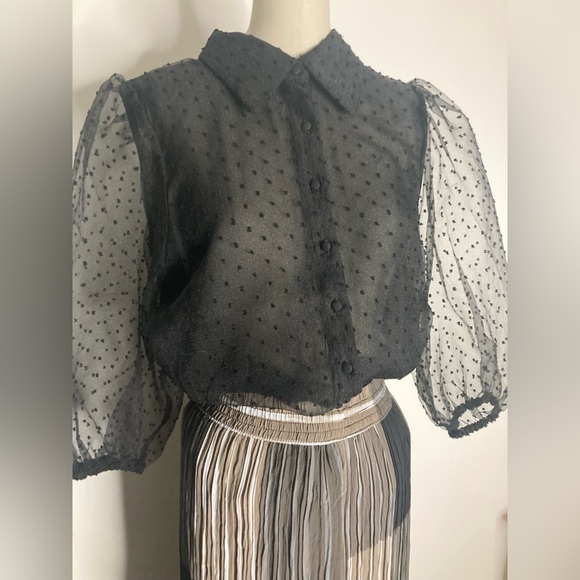 NWT sheer puff sleeve blouse with dot pattern - Picture 3 of 3